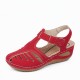 Velcro Closure Round Toe Women's Summer Sandal - Red image