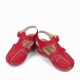 Velcro Closure Round Toe Women's Summer Sandal - Red image