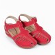 Velcro Closure Round Toe Women's Summer Sandal - Red image