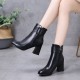 Women's Casual High Heel Leather Boots - Black image