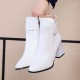 Women's Casual High Heel Leather Boots - White image