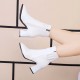 Women's Casual High Heel Leather Boots - White image