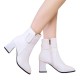 Women's Casual High Heel Leather Boots - White image