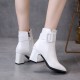 Women's Casual High Heel Leather Boots - White image