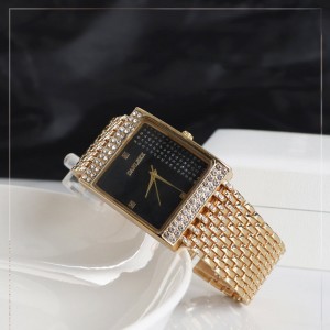Square Disc Ladies Mesh Strap Bracelet Watch - Black