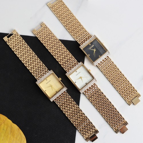 Square Disc Ladies Mesh Strap Bracelet Watch - Gold image