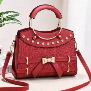 Premium Bow Knot Flower Texture Hand Bag - Black