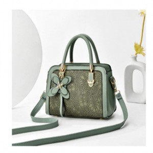 Premium Flower Texture Zip Closure Shoulder Messenger Bag - Green
