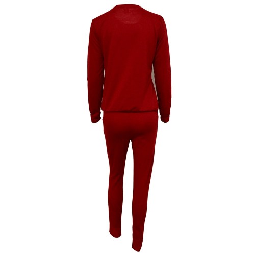 Women's Fashion Slim Fit Pullover Tracksuit - Red image
