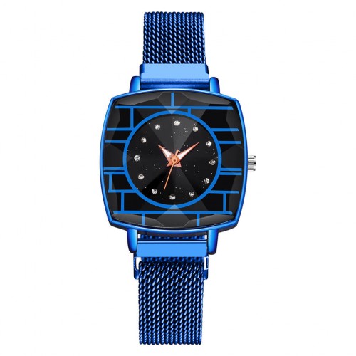 Mesh Style Magnetic Closure Women's Wrist Watch - Blue image