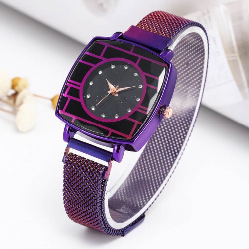 Mesh Style Magnetic Closure Women's Wrist Watch - Black image