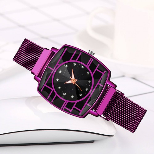 Mesh Style Magnetic Closure Women's Wrist Watch - Black image