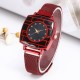 Mesh Style Magnetic Closure Women's Wrist Watch - Red image