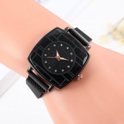 Magnetic Mesh Strap Square Dial Women's Watch - Black image