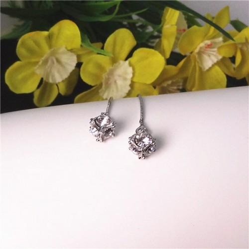  Sterling Silver Long Threader Round Square Earrings For Women