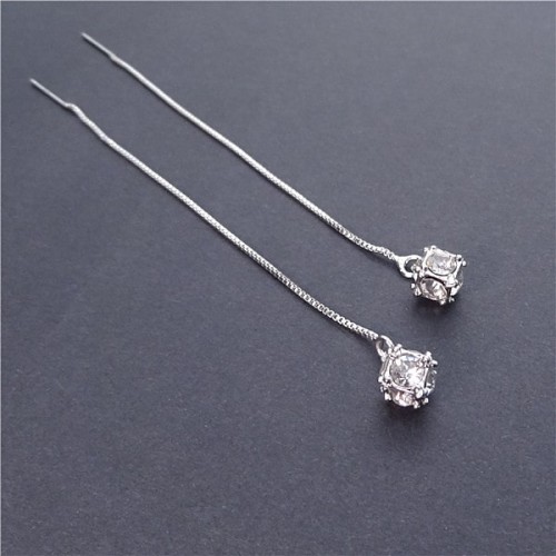 Sterling Silver Long Threader Round Square Earrings For Women