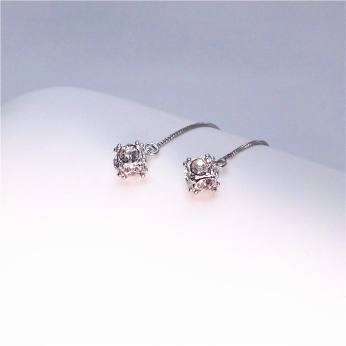  Sterling Silver Long Threader Round Square Earrings For Women
