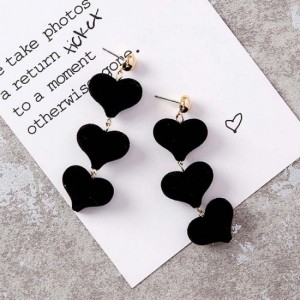 Velvet Fashion Linked Hearts long Earrings For Women- Black