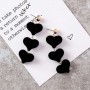 Velvet Fashion Linked Hearts long Earrings For Women- Black