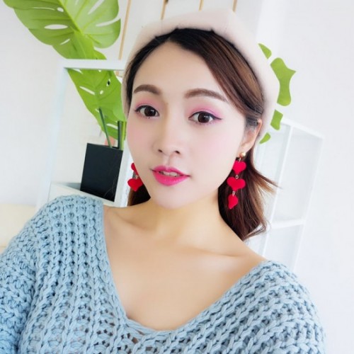 Velvet Fashion Linked Hearts long Earrings For Women- Red image
