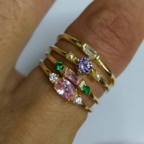 Women's Fashion 4 Pieces Rhinestone Rings Set 