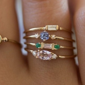 Women's Fashion 4 Pieces Rhinestone Rings Set - Gold
