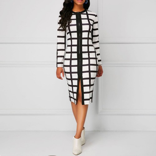 Mid Length Pencil Dress Slim Pack Sleeve Dress - White image
