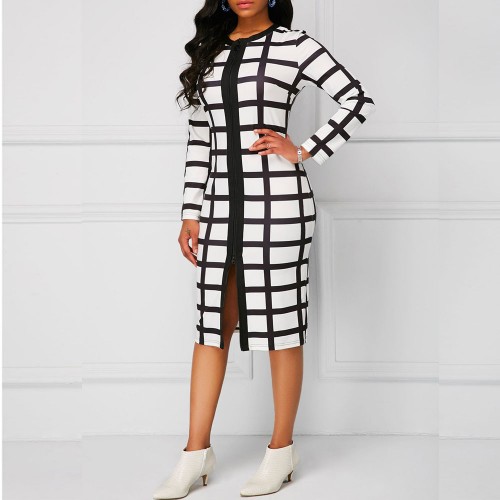 Mid Length Pencil Dress Slim Pack Sleeve Dress - White image
