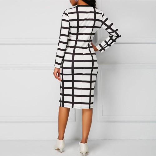 Mid Length Pencil Dress Slim Pack Sleeve Dress - White image