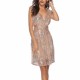 Sequined V-Neck Sleeveless Mid-Length Party Dress - Gold image