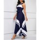 Printed Asymmetric Hem Sleeveless Maxi Dress - Navy Blue image