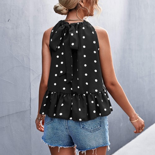 Polka Dot Hanging Neck Strapped Shirt - Black image