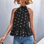 Polka Dot Hanging Neck Strapped Shirt - Black