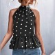 Polka Dot Hanging Neck Strapped Shirt - Black image