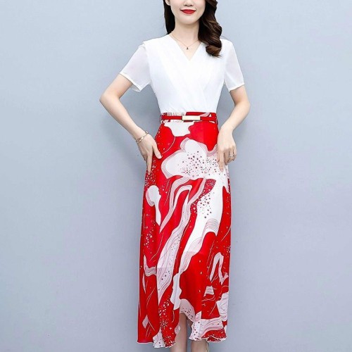 Women Floral Print Tight Mid-Length Dress - Red image