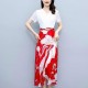 Women Floral Print Tight Mid-Length Dress - Red image