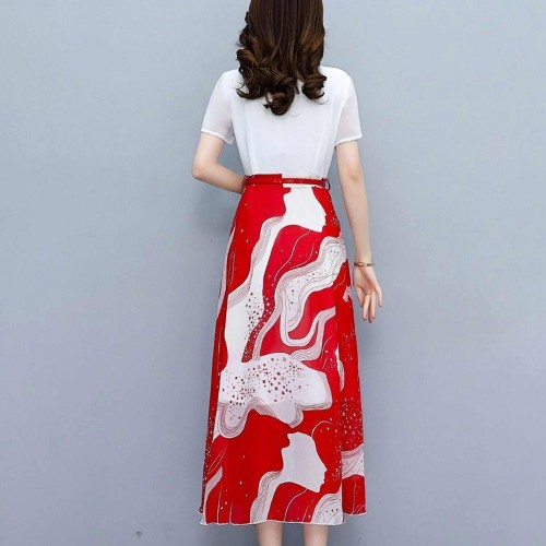 Women Floral Print Tight Mid-Length Dress - Red image