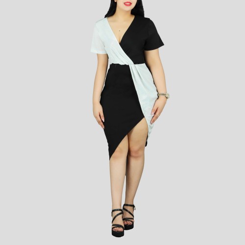 Short Sleeve Contrast Shining Cocktail Party Dress - Silver image