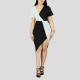 Short Sleeve Contrast Shining Cocktail Party Dress - Silver image
