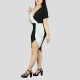 Short Sleeve Contrast Shining Cocktail Party Dress - Silver image