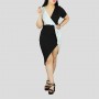 Short Sleeve Contrast Shining Cocktail Party Dress - Silver