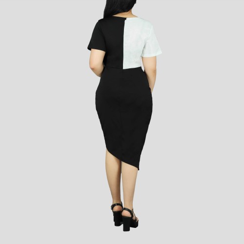 Short Sleeve Contrast Shining Cocktail Party Dress - Silver image