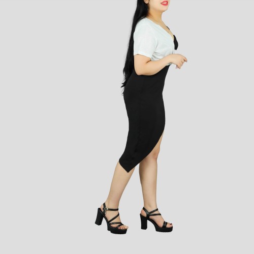 Short Sleeve Contrast Shining Cocktail Party Dress - Silver image