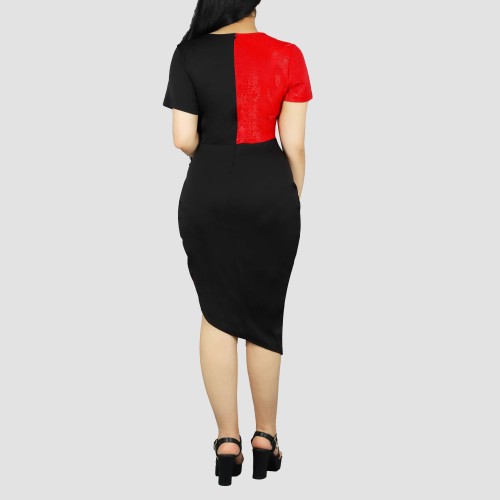 Short Sleeve Contrast Shining Cocktail Party Dress - Red image