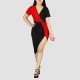Short Sleeve Contrast Shining Cocktail Party Dress - Red image