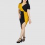 Short Sleeve Contrast Shining Cocktail Party Dress - Gold