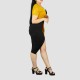 Short Sleeve Contrast Shining Cocktail Party Dress - Gold image