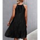 Knee Length Halter Neck Stitched Dress - Black image