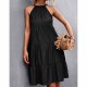 Knee Length Halter Neck Stitched Dress - Black image