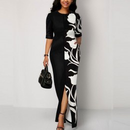 Floral Printed Contrast High Waist Long Skirt Dress - Black